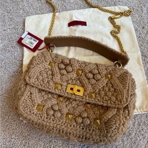 NWT Valentino Roman Stud Flap Knit Crochet Large Bag